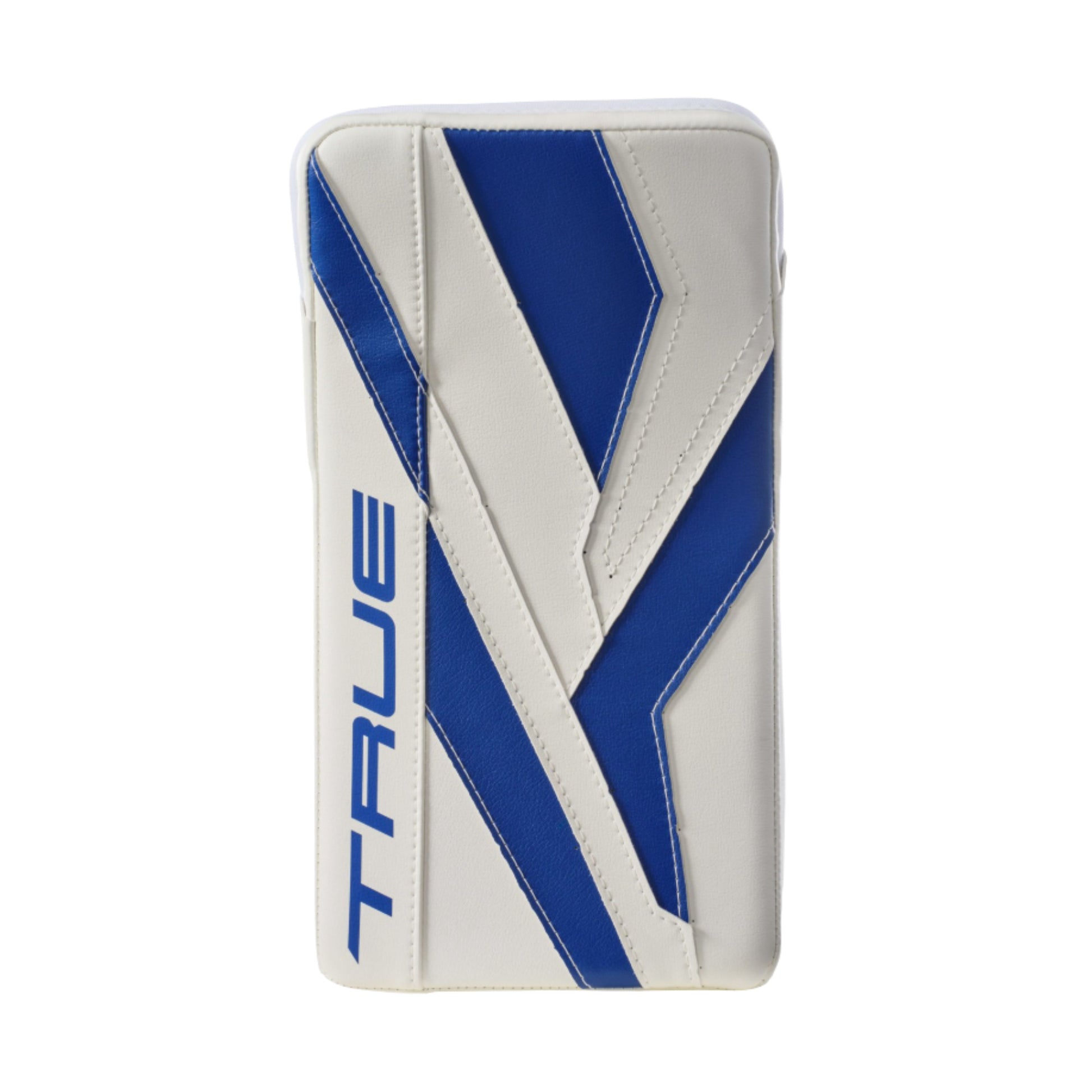 A photo of the True Hockey Catalyst 7X6 Goalie Blocker in colour white and blue.