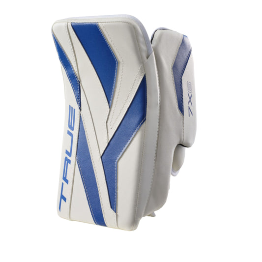 A photo of the True Hockey Catalyst 7X6 Goalie Blocker in colour white and blue.
