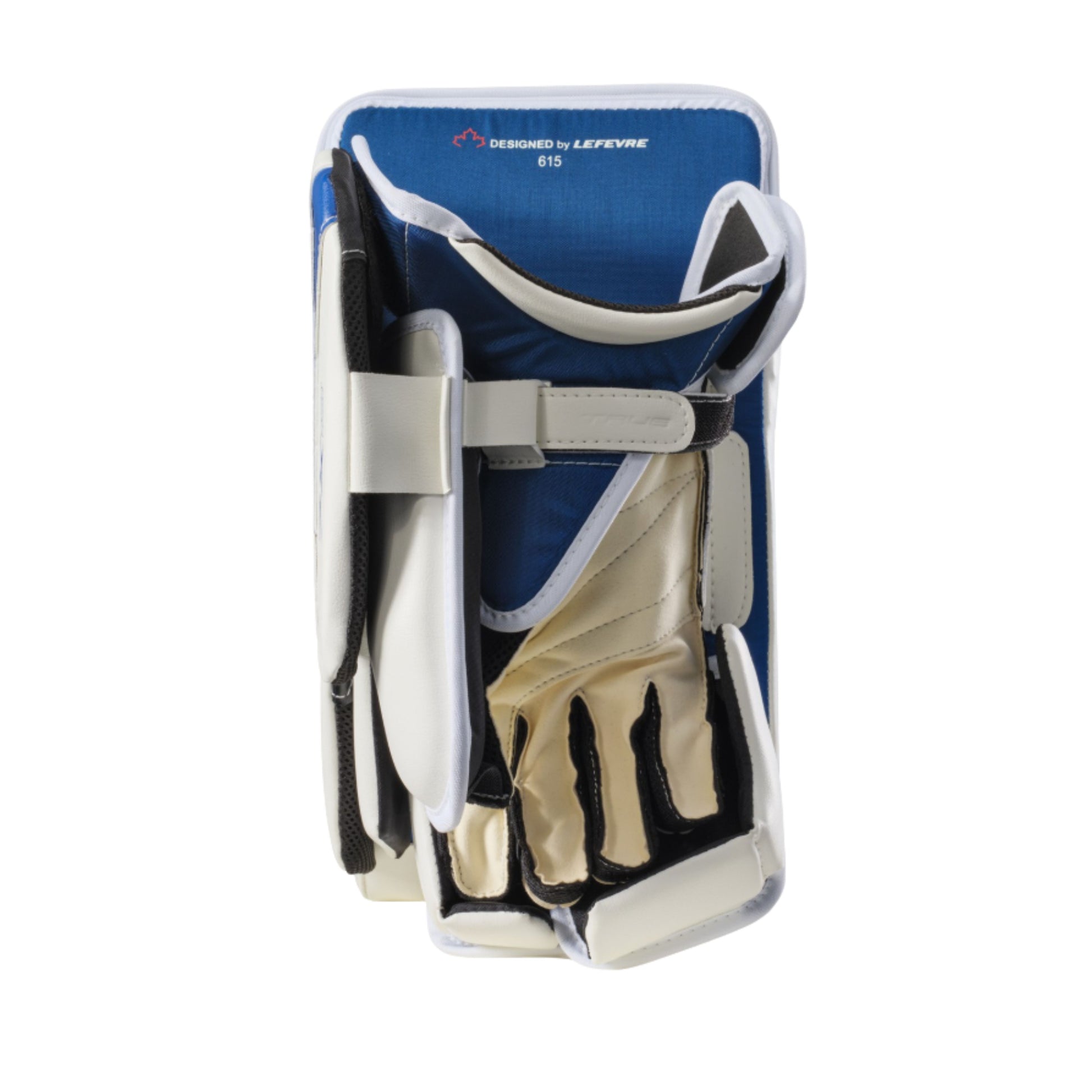 A photo of the True Hockey Catalyst 7X6 Goalie Blocker in colour white and blue.
