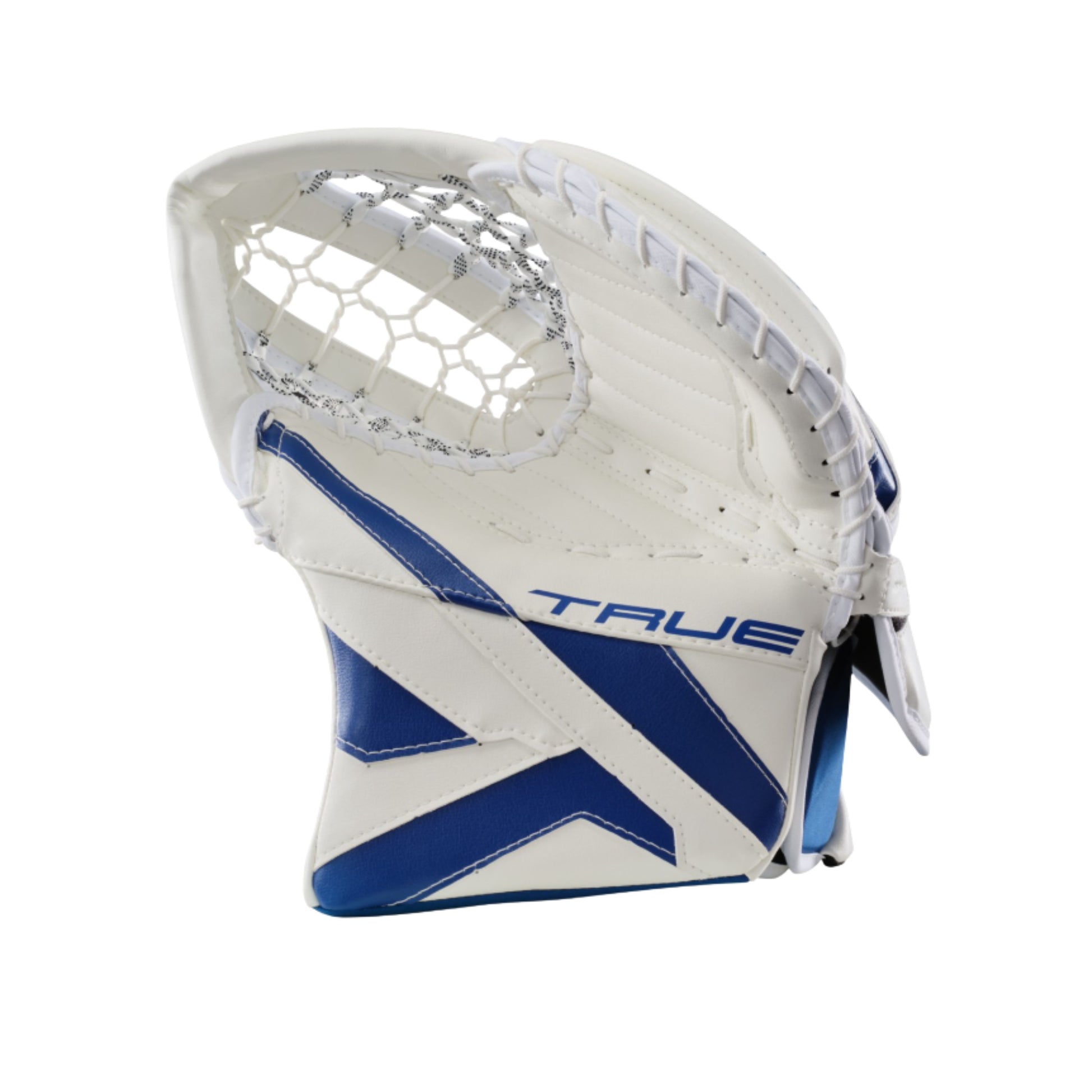 A photo of the True Hockey Catalyst 7X6 Goalie Catcher in colour white and royal blue.