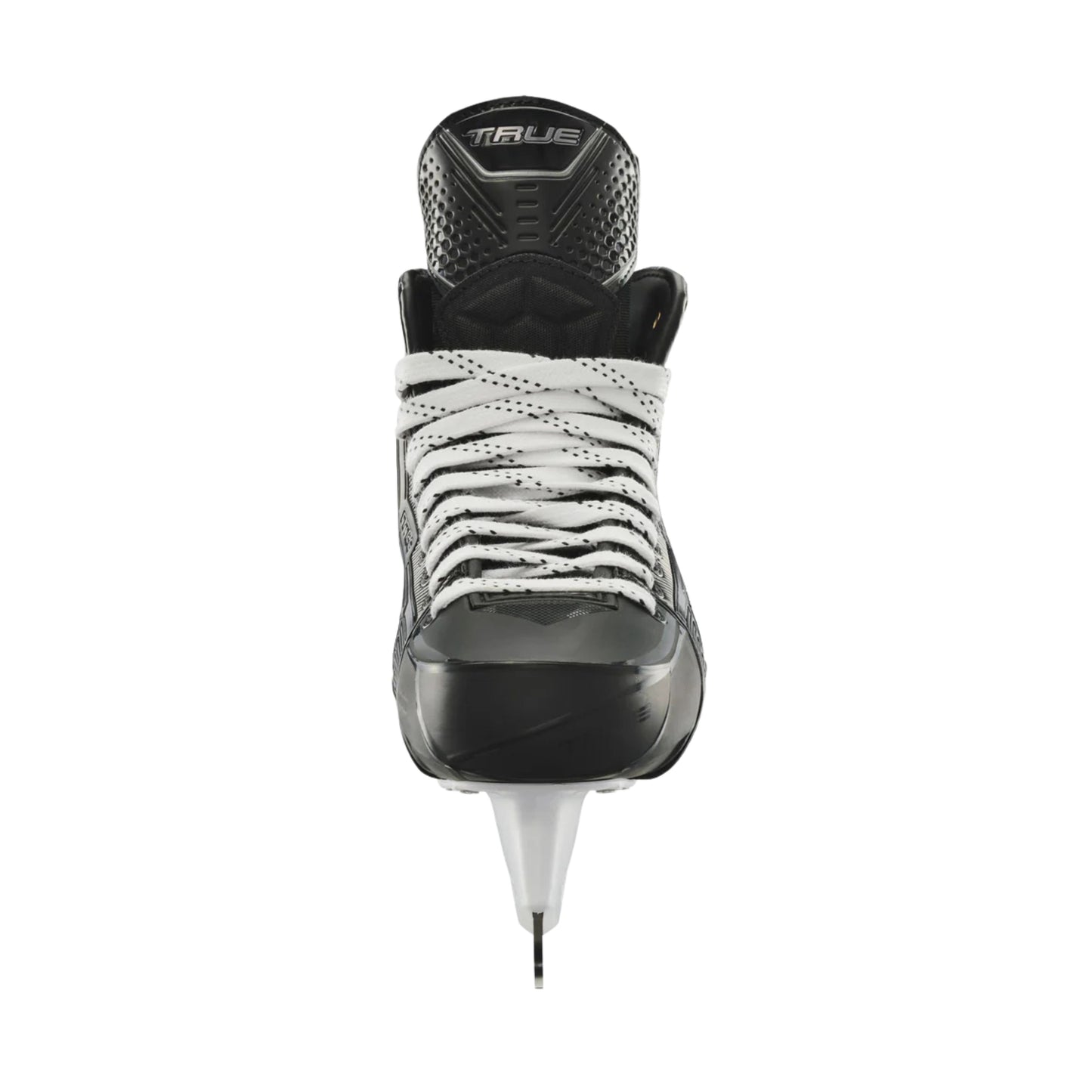A photo of the True Hockey Catalyst NITRO Hockey Skates (2026) in colour black and silver, with SpeedShift skate blades and a silver TRUE logo