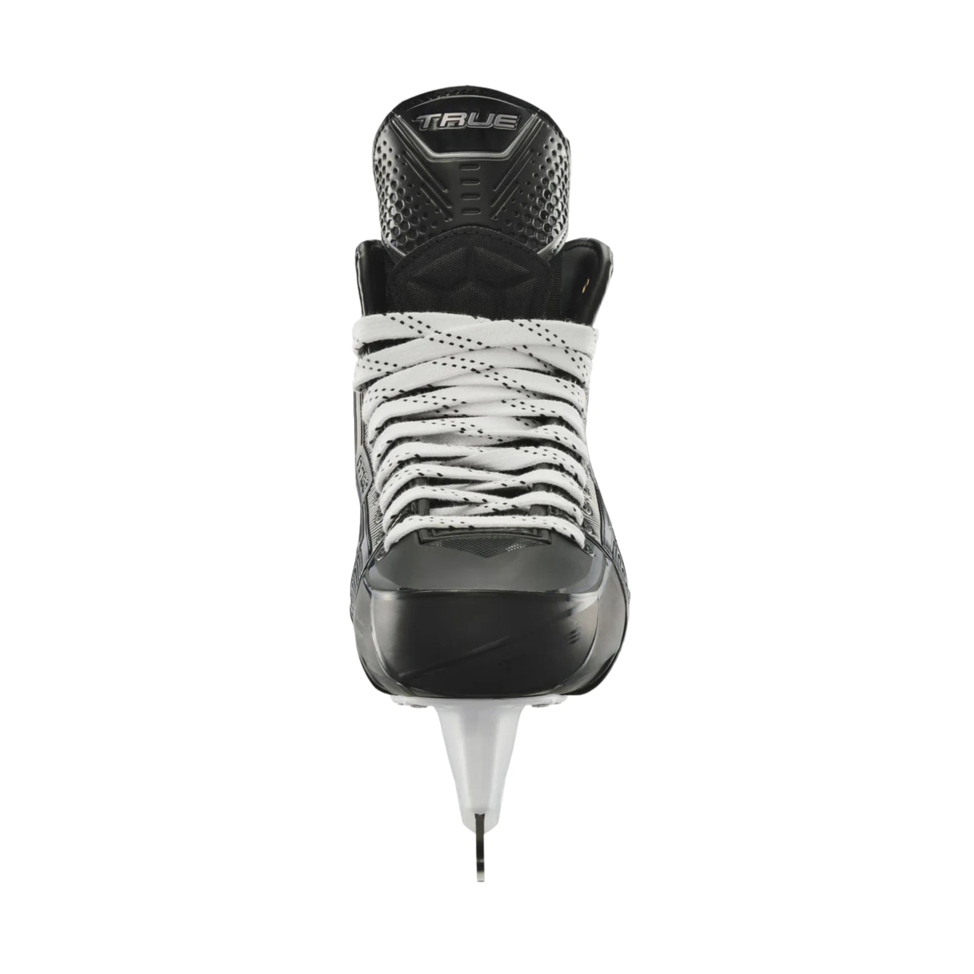A photo of the True Hockey Catalyst NITRO Hockey Skates (2026) in colour black and silver, with SpeedShift skate blades and a silver TRUE logo