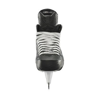 A photo of the True Hockey Catalyst NITRO Hockey Skates (2026) in colour black and silver, with SpeedShift skate blades and a silver TRUE logo
