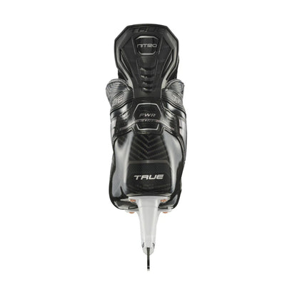 A photo of the True Hockey Catalyst NITRO Hockey Skates (2026) in colour black and silver, with SpeedShift skate blades and a silver TRUE logo