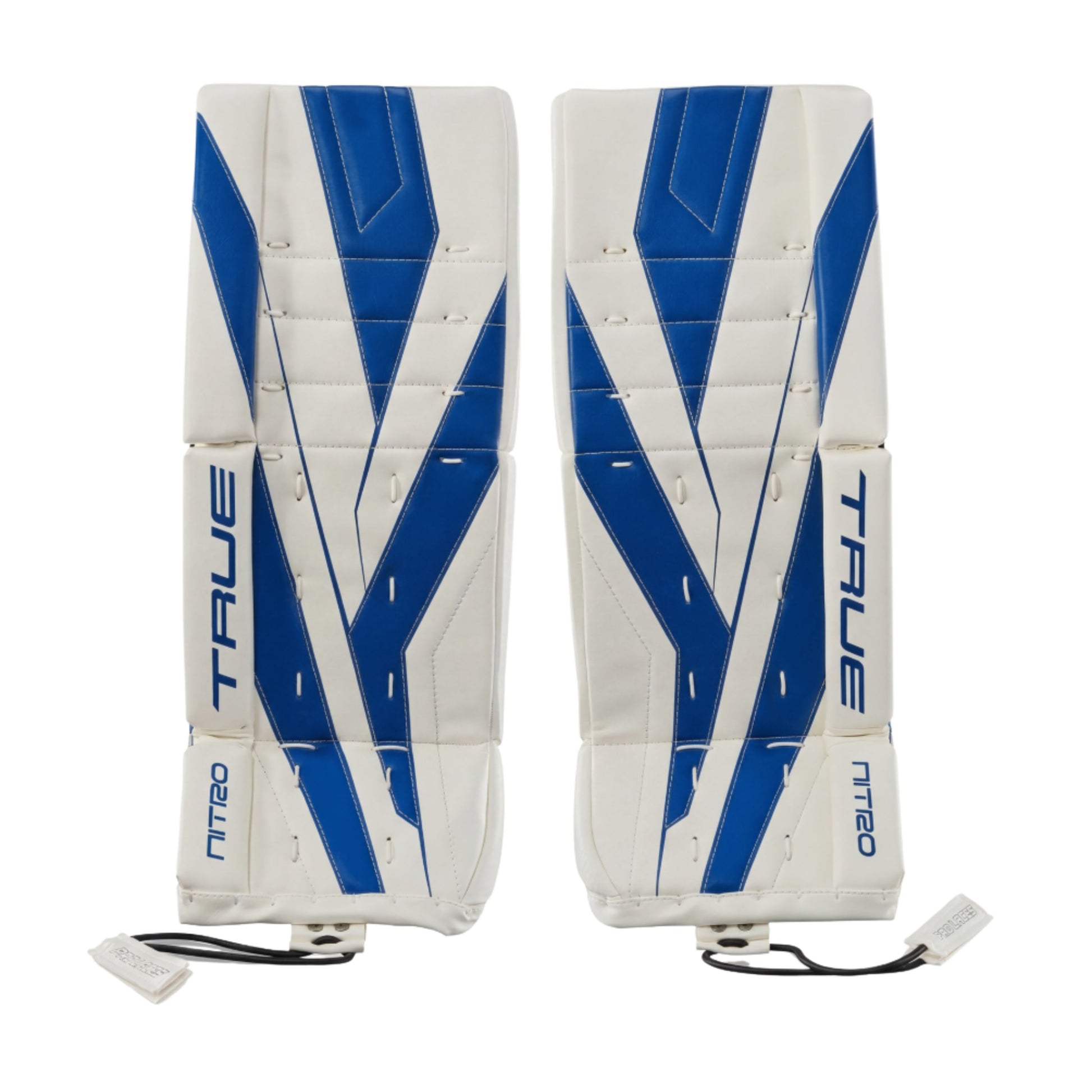 A photo of the True Hockey Catalyst Nitro Junior Goalie Pad in colour white and blue.