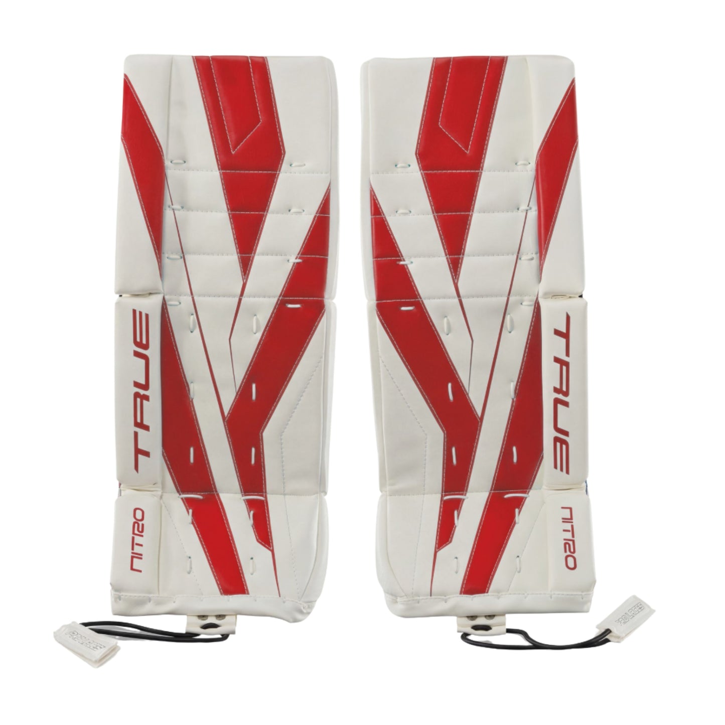 A photo of the True Hockey Catalyst Nitro Junior Goalie Pad in colour white and red.
