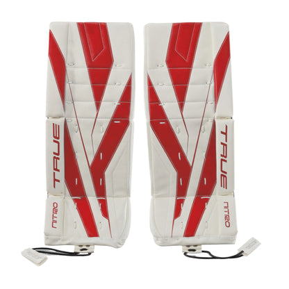 A photo of the True Hockey Catalyst Nitro Junior Goalie Pad in colour white and red.
