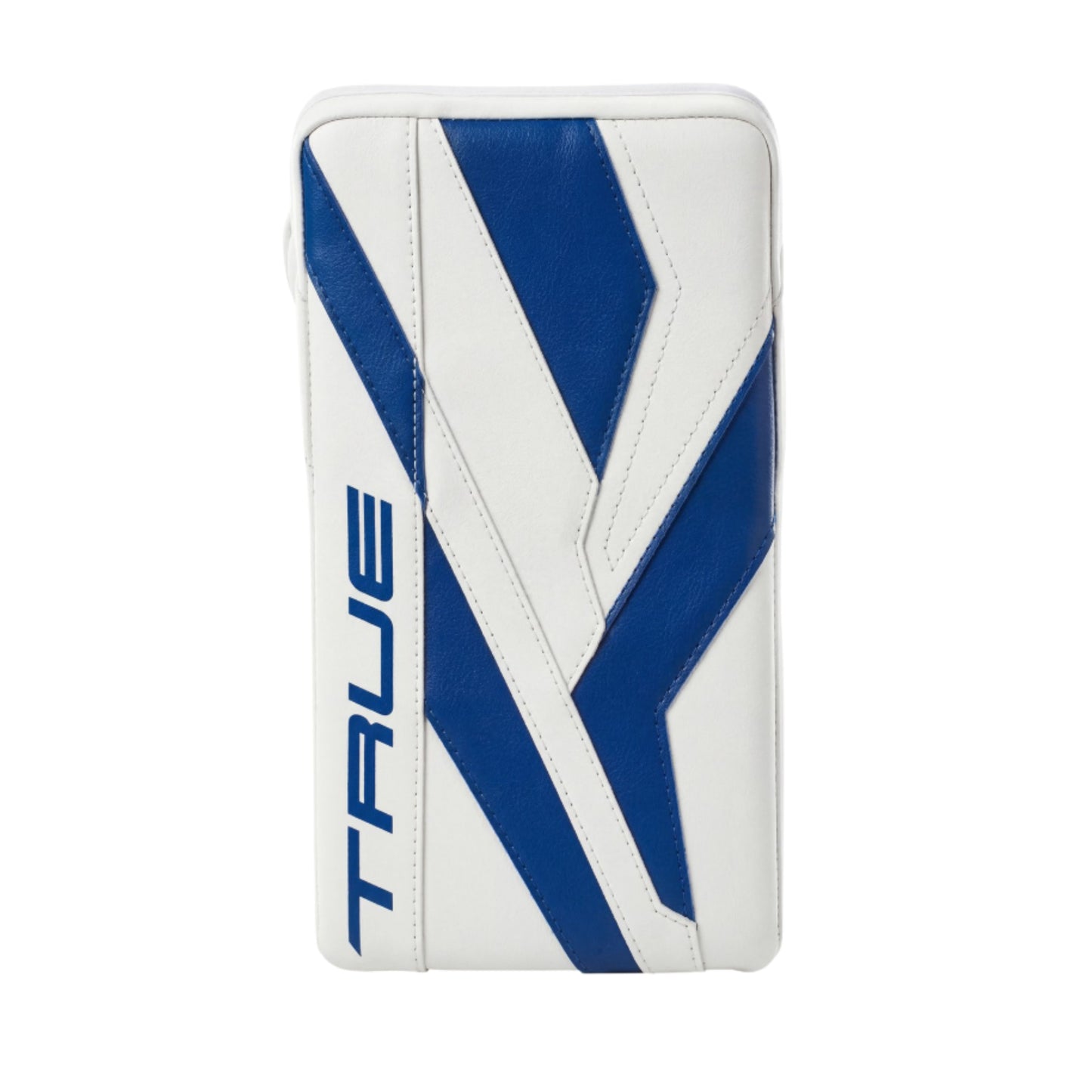 A photo of the True Hockey HZRDUS 5X6 Senior Goalie Blocker in colour white and blue.