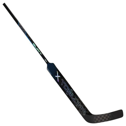 A photo of the True Project X Senior Goalie Stick in colour black. Angled view.