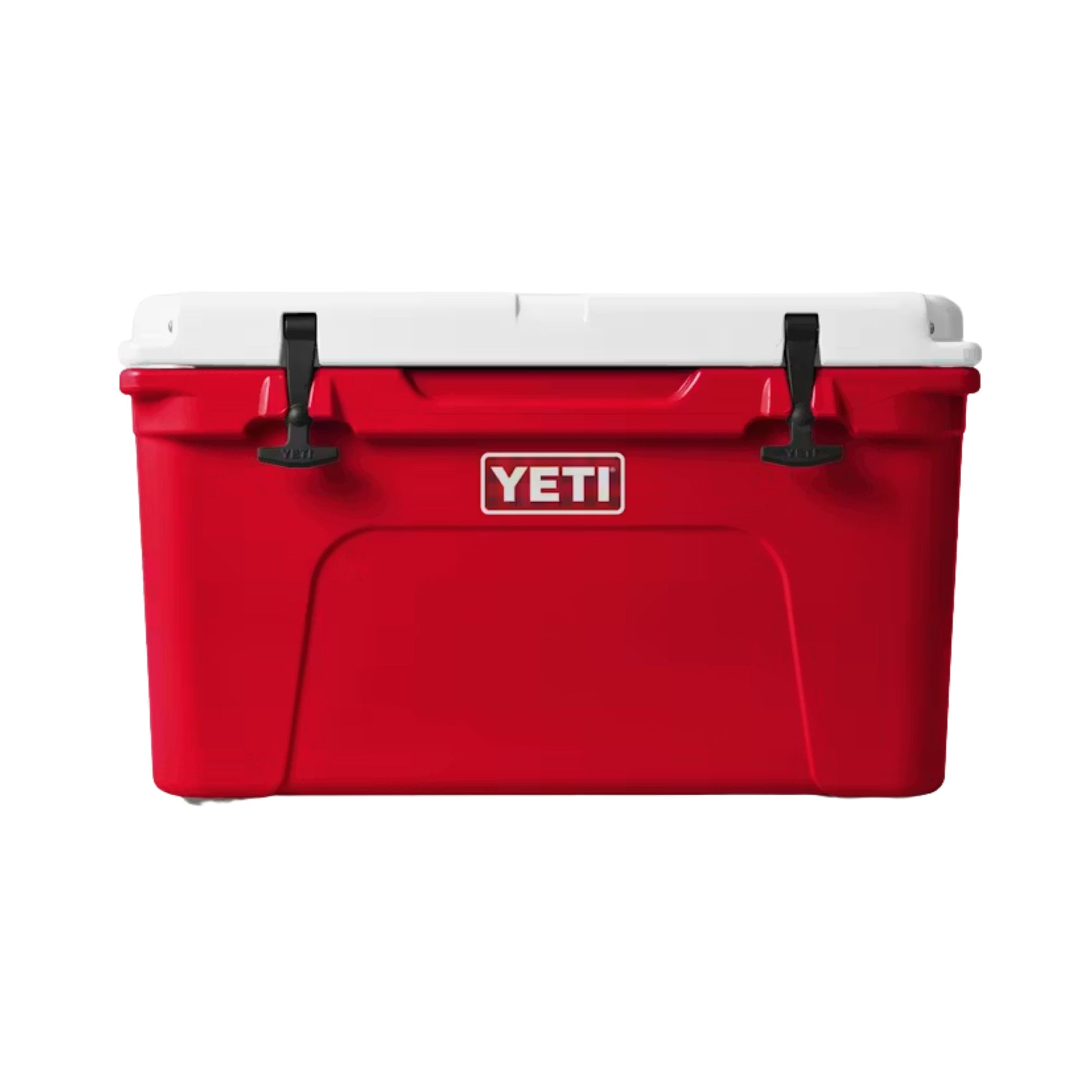 A photo of the Yeti Tundra 45 Hard Cooler in colour red and white.