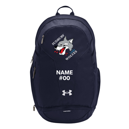 Sudbury Lady Wolves Under Armour Backpack. The Hustle 6.0 Pro in Navy blue.
