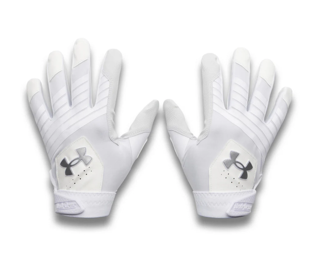 A photo of the Under Armour Clean Up Men's Baseball Batting Gloves in colour white.