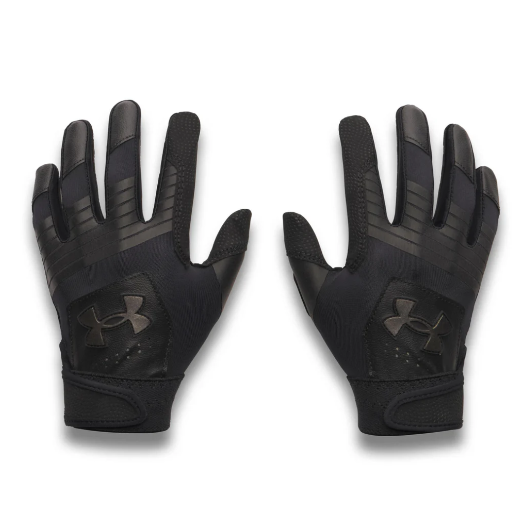A photo of the Under Armour Clean Up T-Ball Boy's Batting Gloves in colour black.
