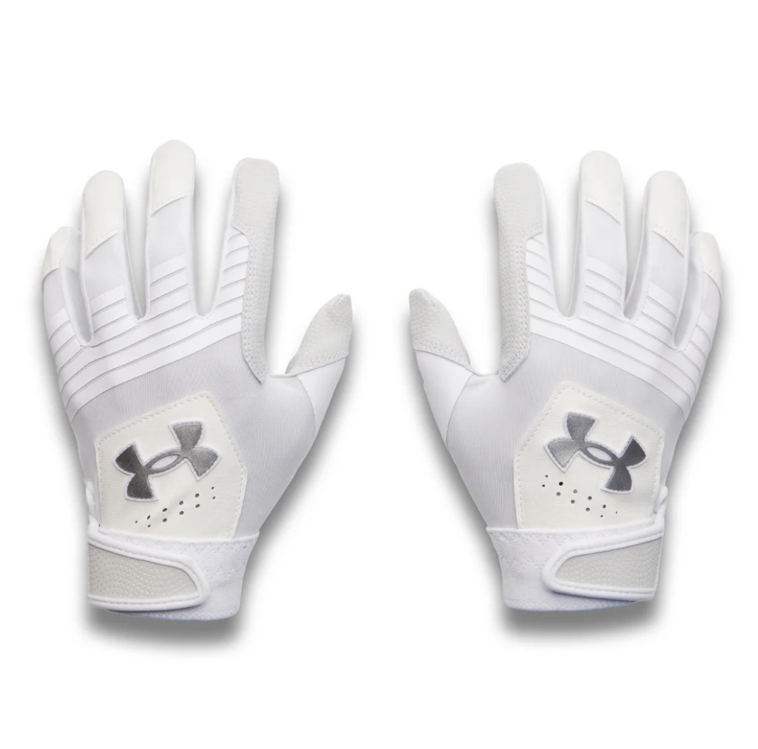 A photo of the Under Armour Clean Up T-Ball Boy's Batting Gloves in colour white