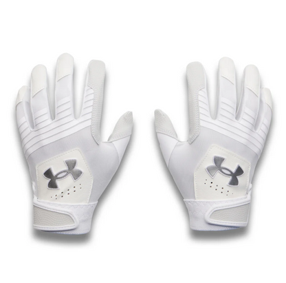 A photo of the Under Armour Clean Up T-Ball Boy's Batting Gloves in colour white