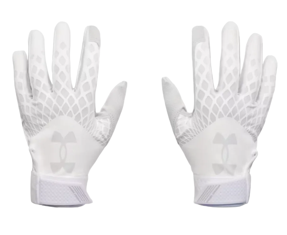 A photo of the Under Armour Glyde Kids' Batting Gloves in colour white and grey