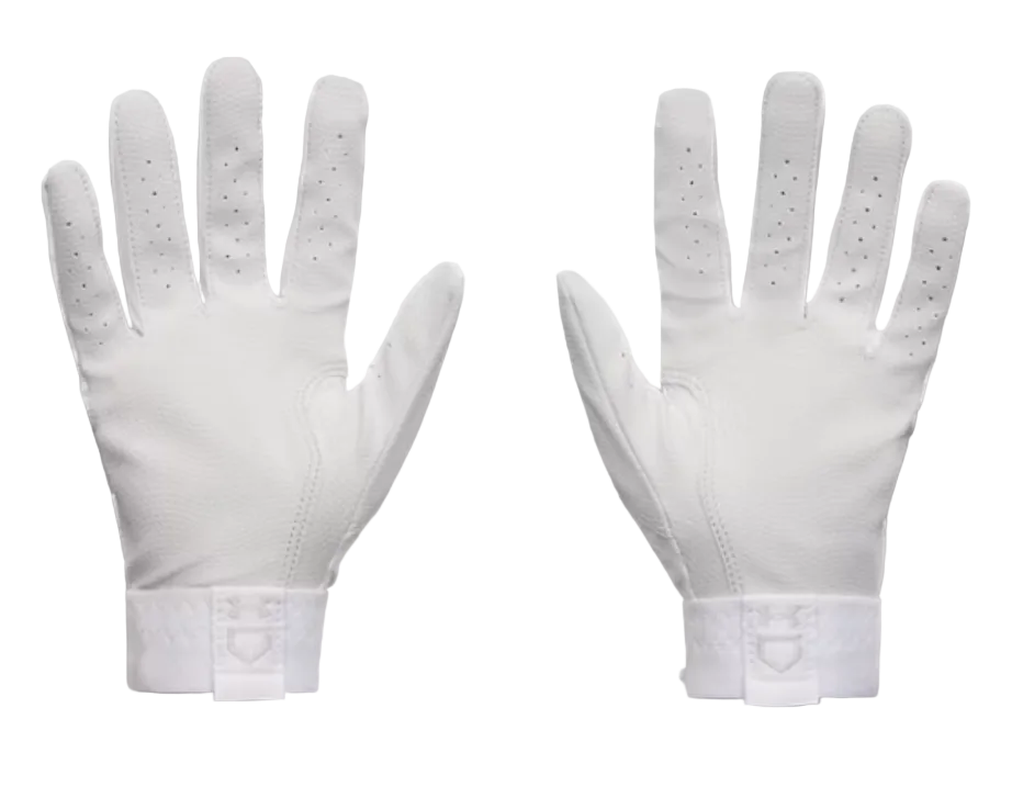 A photo of the Under Armour Glyde Kids' Batting Gloves in colour white and grey