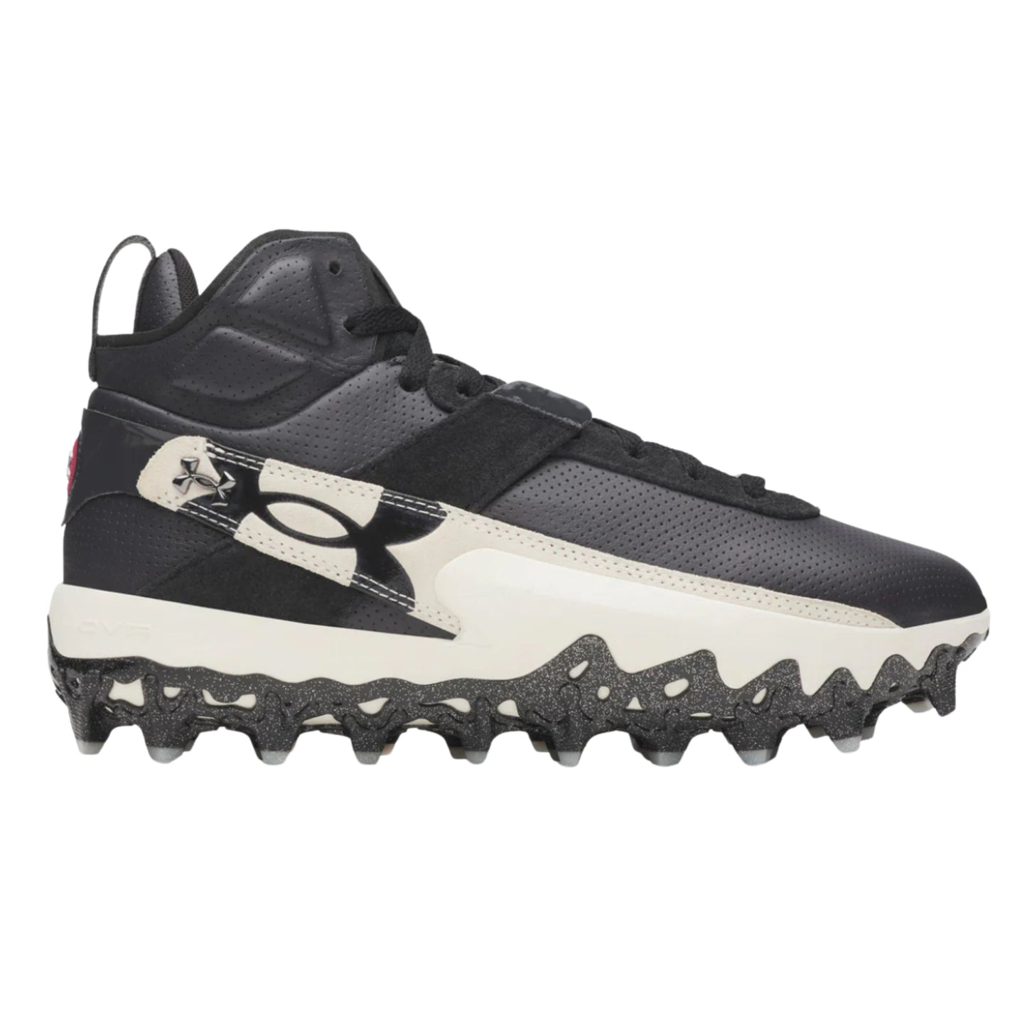 A photo of the Under Armour Harper 10 Pro TPU Mid Men's Baseball Cleats in colour black and white.