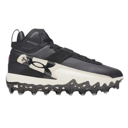A photo of the Under Armour Harper 10 Pro TPU Mid Men's Baseball Cleats in colour black and white.