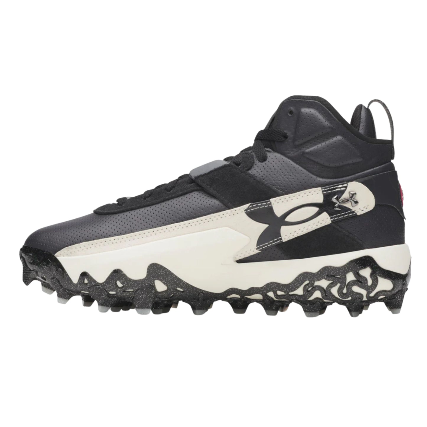 A photo of the Under Armour Harper 10 Pro TPU Mid Men's Baseball Cleats in colour black and white.