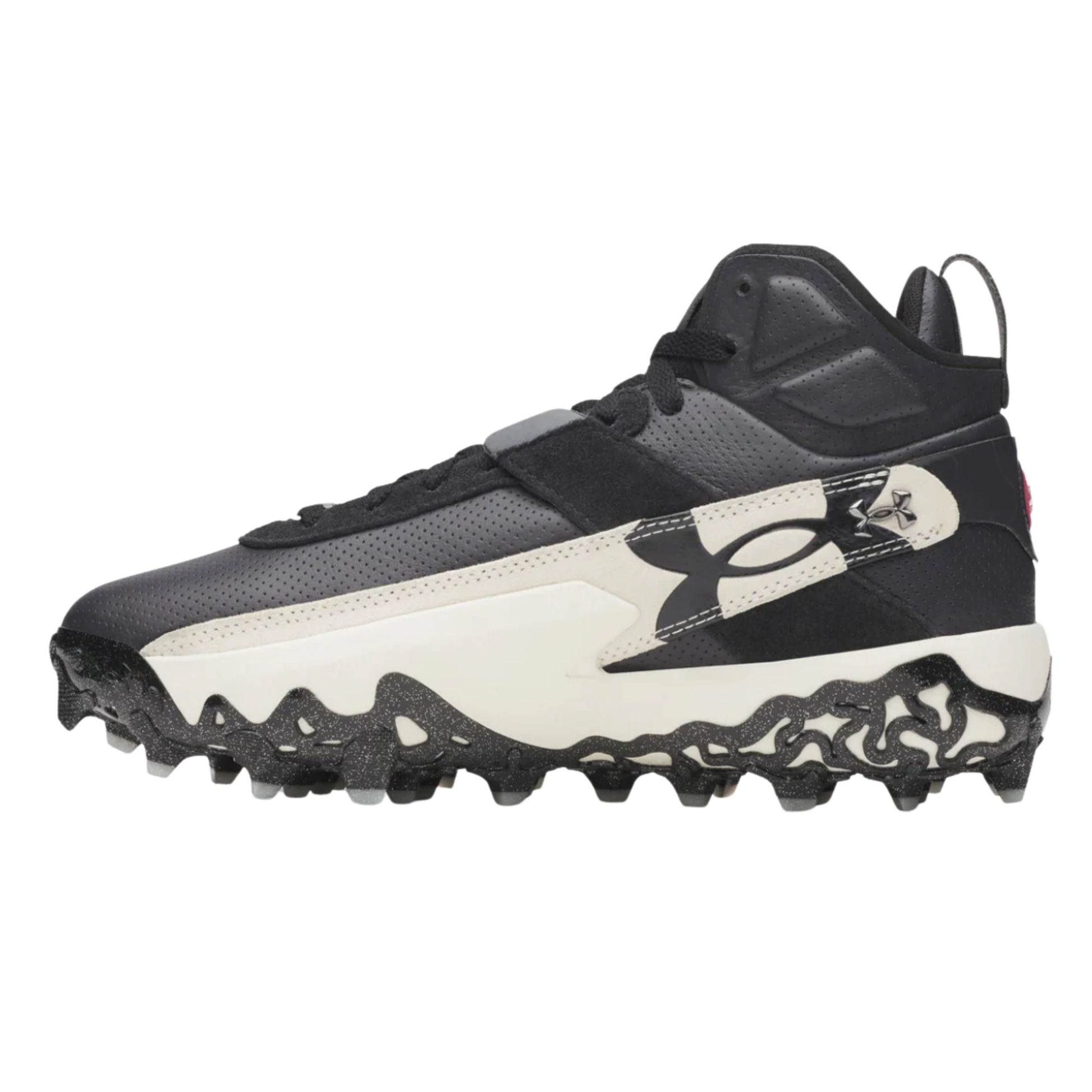 A photo of the Under Armour Harper 10 Pro TPU Mid Men's Baseball Cleats in colour black and white.