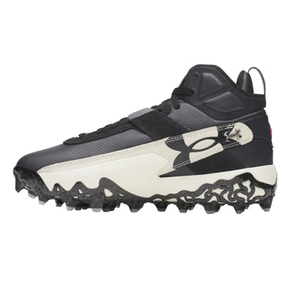 A photo of the Under Armour Harper 10 Pro TPU Mid Men's Baseball Cleats in colour black and white.