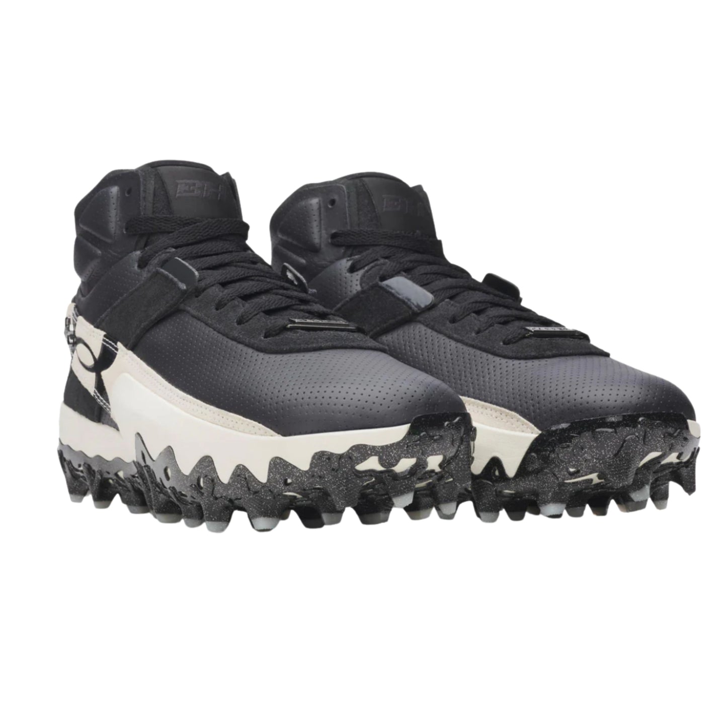A photo of the Under Armour Harper 10 Pro TPU Mid Men's Baseball Cleats in colour black and white.