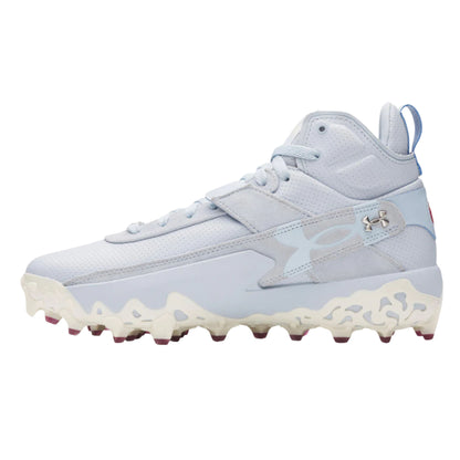 A photo of the Under Armour Harper 10 Pro TPU Mid Men's Baseball Cleats in colour blue and white.