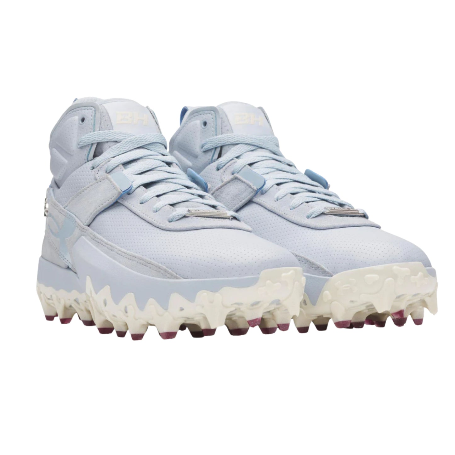 A photo of the Under Armour Harper 10 Pro TPU Mid Men's Baseball Cleats in colour blue and white.
