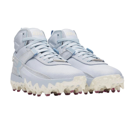 A photo of the Under Armour Harper 10 Pro TPU Mid Men's Baseball Cleats in colour blue and white.