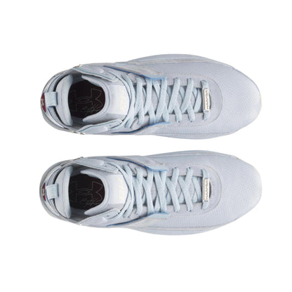 A photo of the Under Armour Harper 10 Pro TPU Mid Men's Baseball Cleats in colour blue and white.