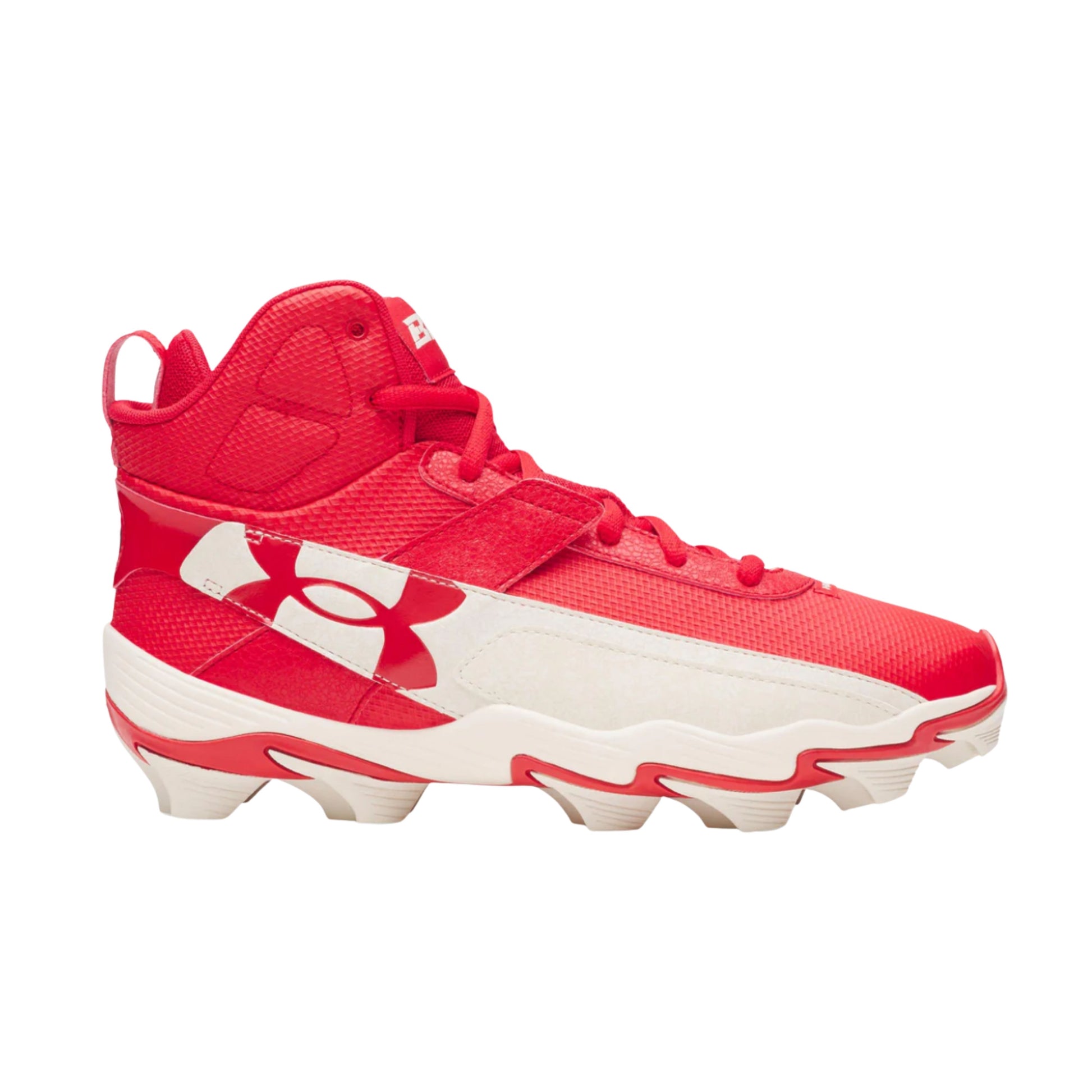 A photo of the Under Armour Harper 10 RM Men's Baseball Cleats in colour red and white.