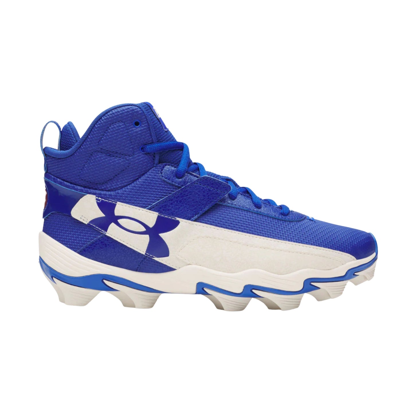 A photo of the Under Armour Harper 10 RM Men's Baseball Cleats in colour royal and white.