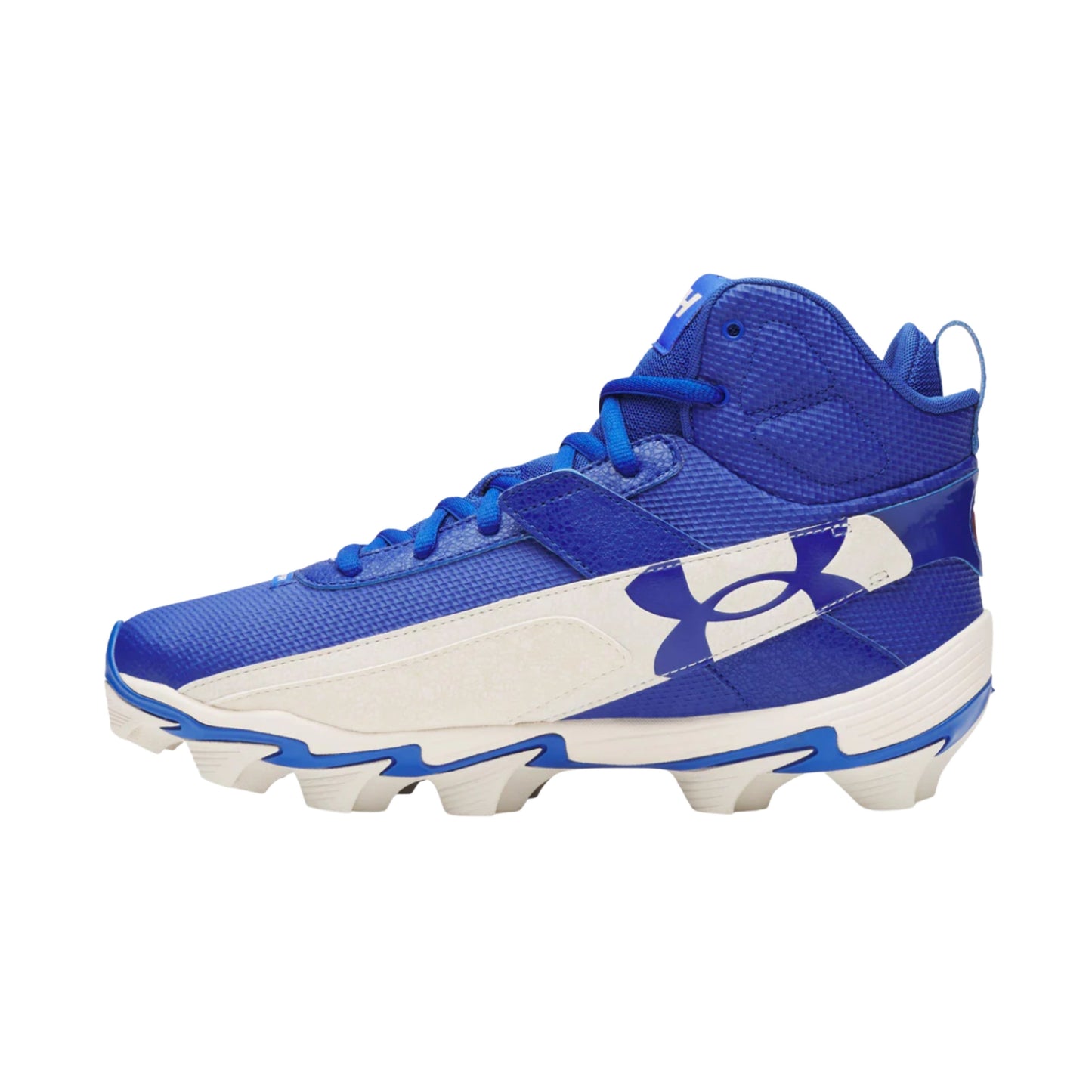 A photo of the Under Armour Harper 10 RM Men's Baseball Cleats in colour royal and white.