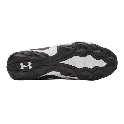A photo of the Under Armour Spotlight Hammer Wide Senior Football Cleat in colour black and white. White UNDER ARMOUR logo and text. 