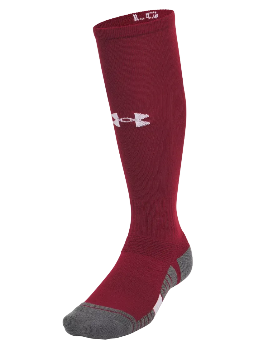 A photo of the Under Armour Team Unisex Over-The-Calf Socks in colour maroon