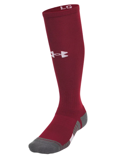 A photo of the Under Armour Team Unisex Over-The-Calf Socks in colour maroon