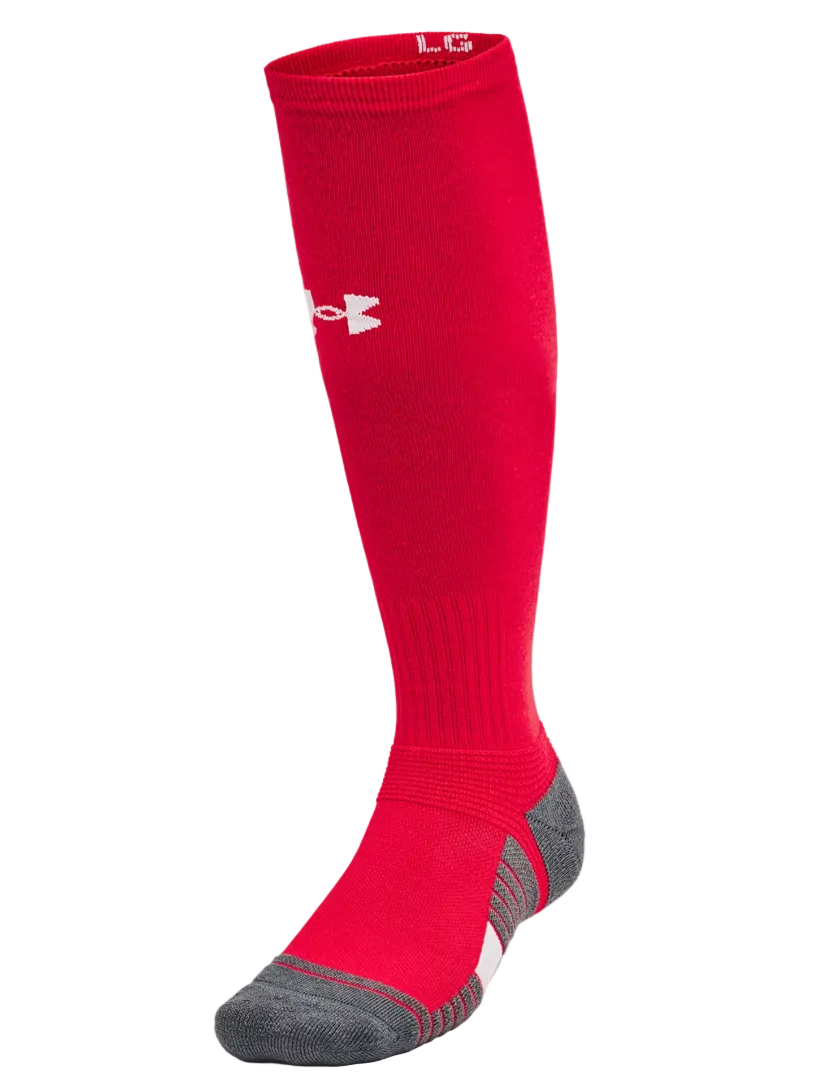 A photo of the Under Armour Team Unisex Over-The-Calf Socks in colour red.