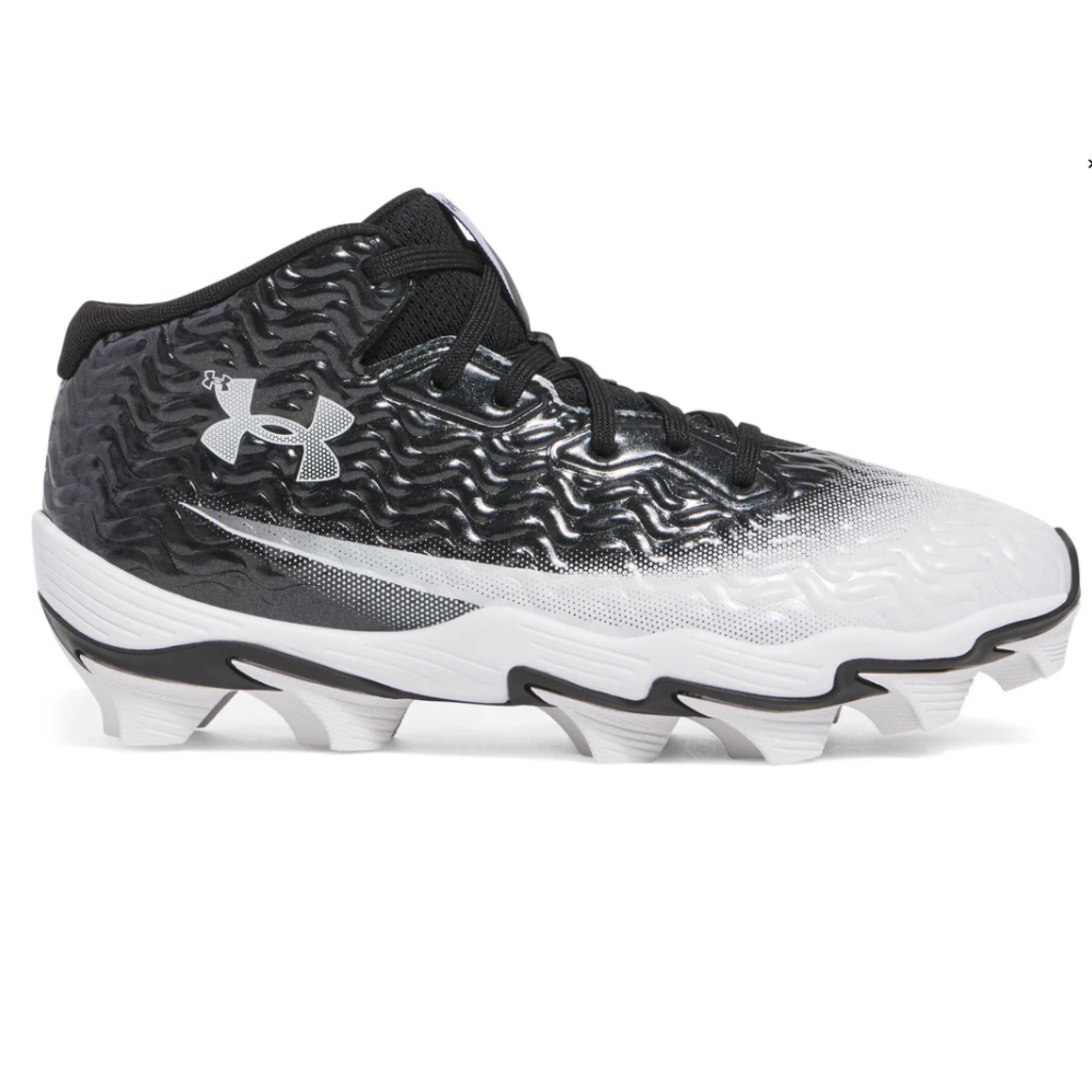 A photo of the Under Armour UA Spotlight Hammer Football Cleats in colour black and white.