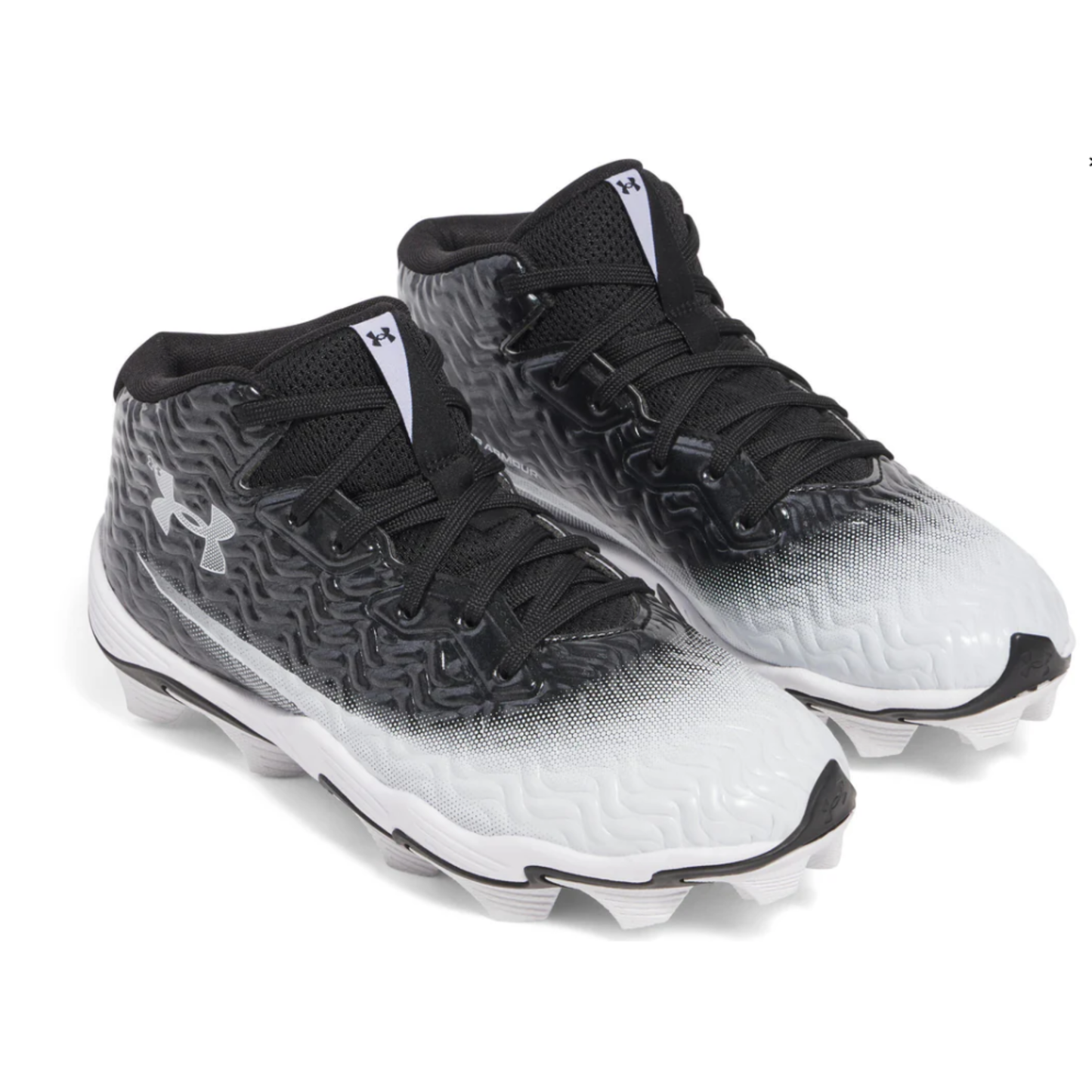 A photo of the Under Armour UA Spotlight Hammer Football Cleats in colour black and white.