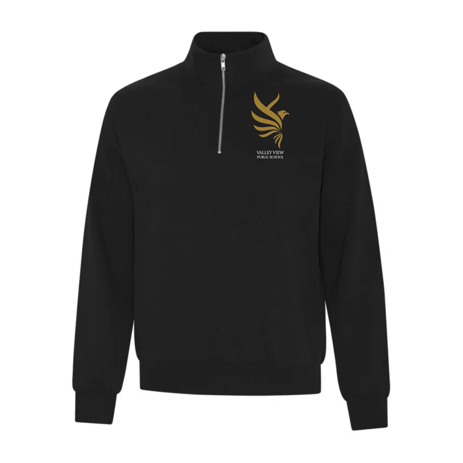 A photo of the Valley View Public School - Adult 1/4 Zip in colour black.