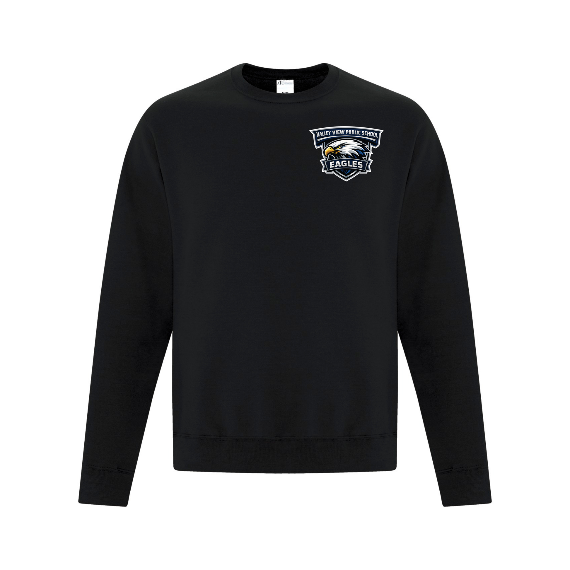 A photo of the Valley View Public School Crewneck Sweatshirt in colour black.