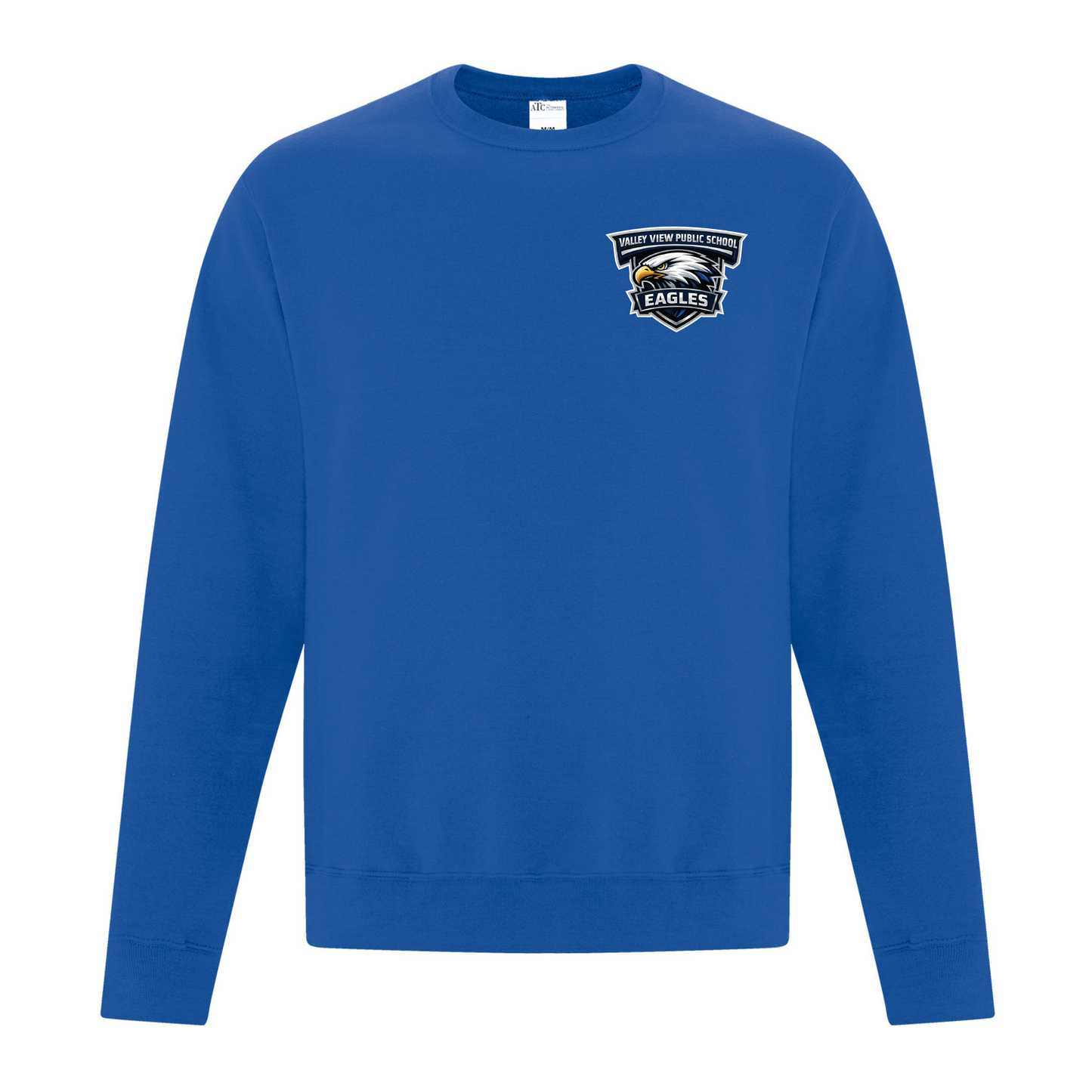 A photo of the Valley View Public School Crewneck Sweatshirt in colour blue.