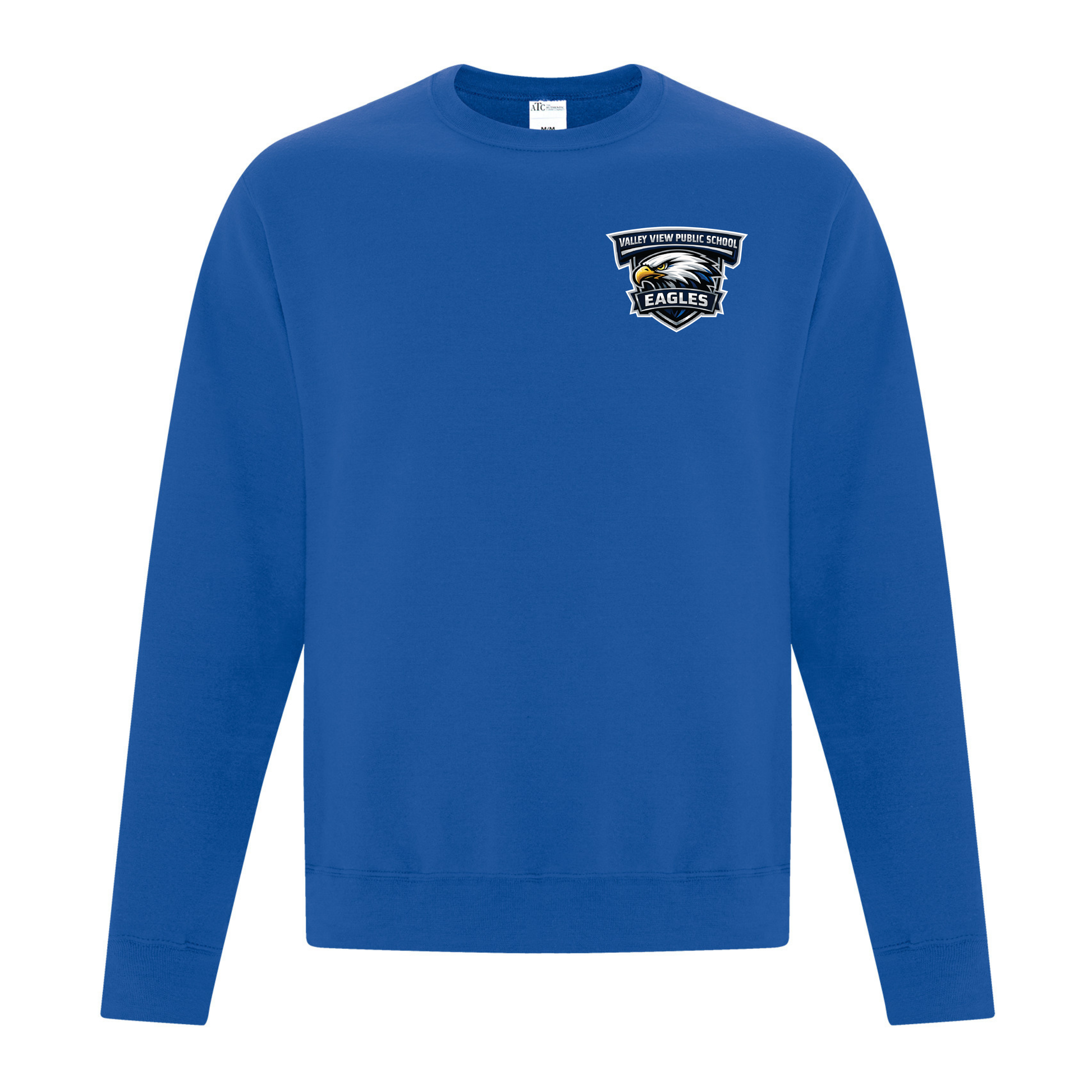 A photo of the Valley View Public School Crewneck Sweatshirt in colour blue.