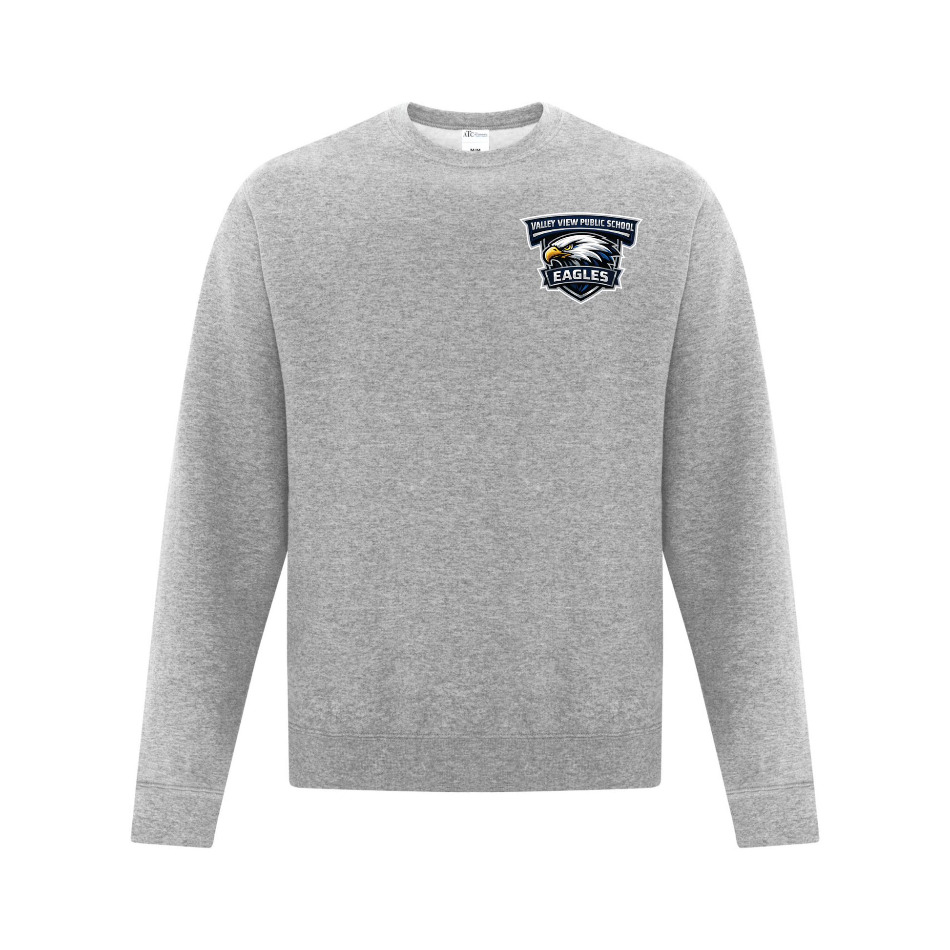 A photo of the Valley View Public School Crewneck Sweatshirt in colour grey.