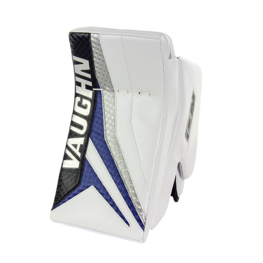 A photo of the Vaughn Ion Pro Select Senior Goalie Blocker in colour white, black and blue.