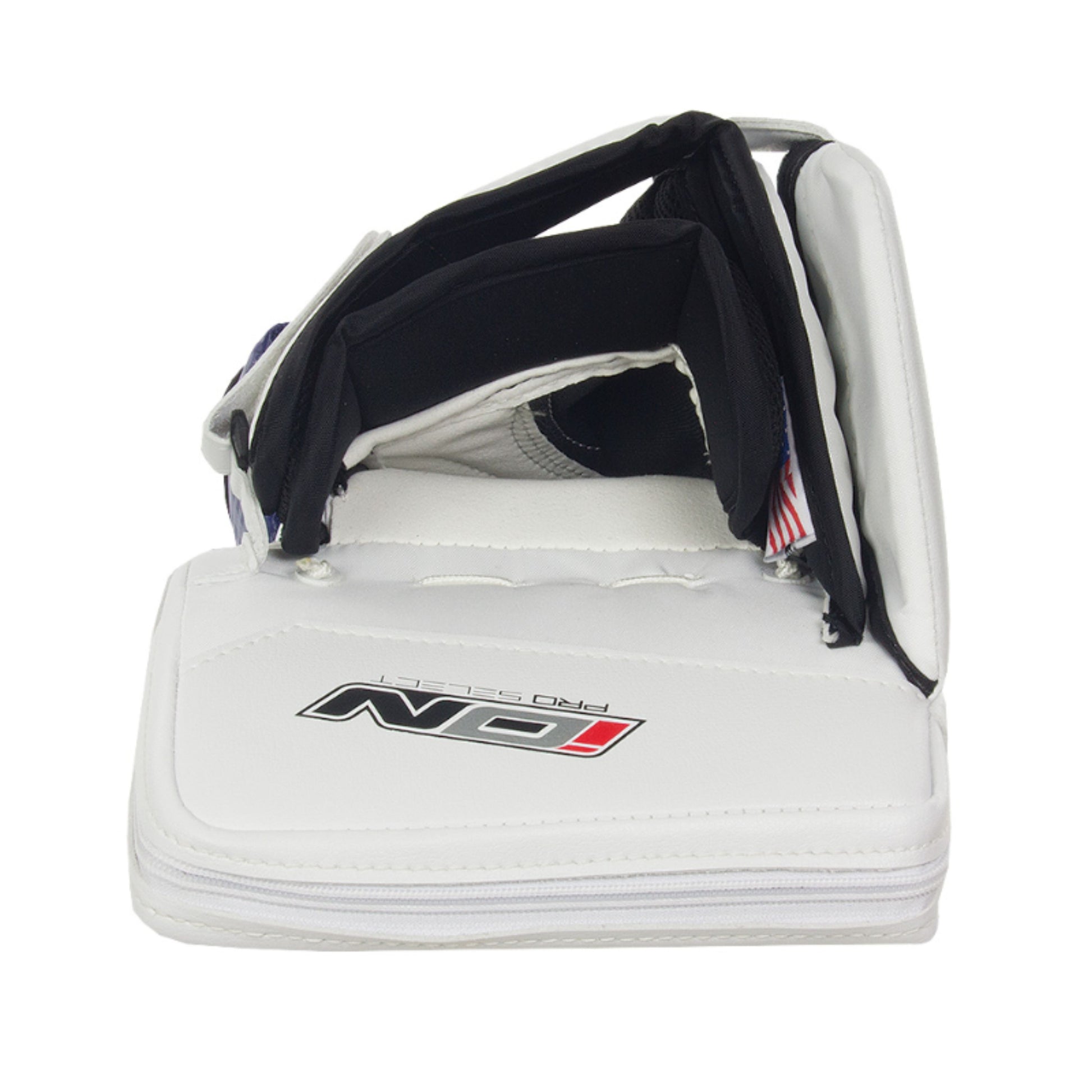 A photo of the Vaughn Ion Pro Select Senior Goalie Blocker in colour white, black and blue.
