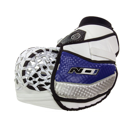A photo of the Vaughn Ion Pro Select Senior Goalie Catcher in colour white, black and blue. 