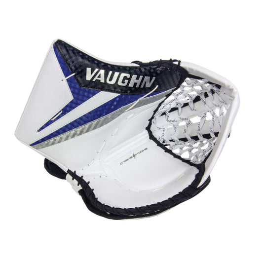 A photo of the Vaughn Ion Pro Select Senior Goalie Catcher in colour white, black and blue. 
