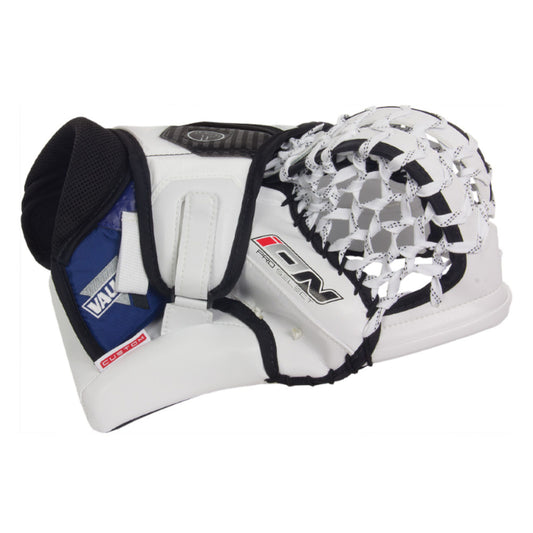 A photo of the Vaughn Ion Pro Select Senior Goalie Catcher in colour white, black and blue. 